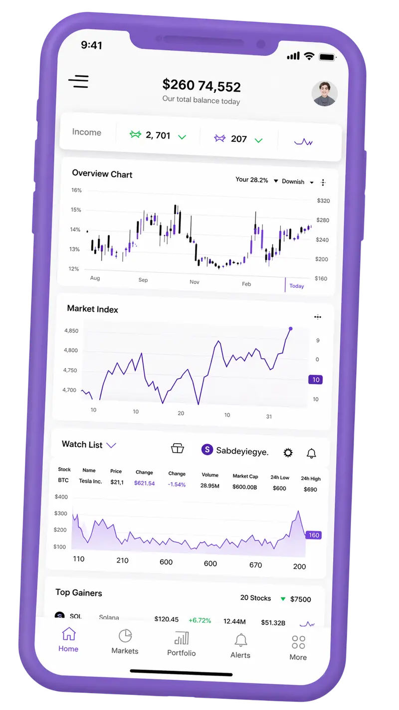 Mobile interface displaying portfolio monitoring